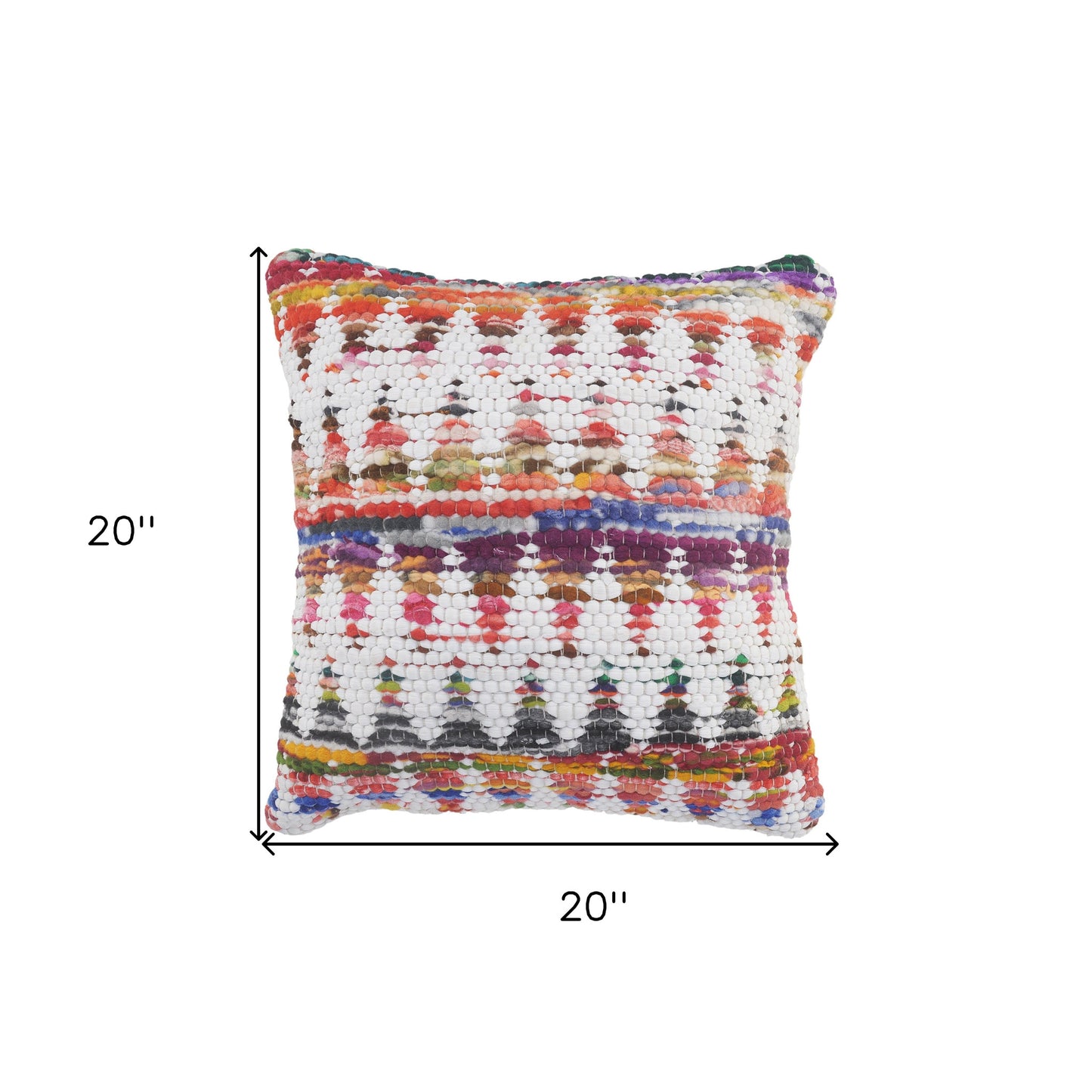 14" X 36" White Red Blue Orange And Green 100% Cotton Geometric Zippered Pillow