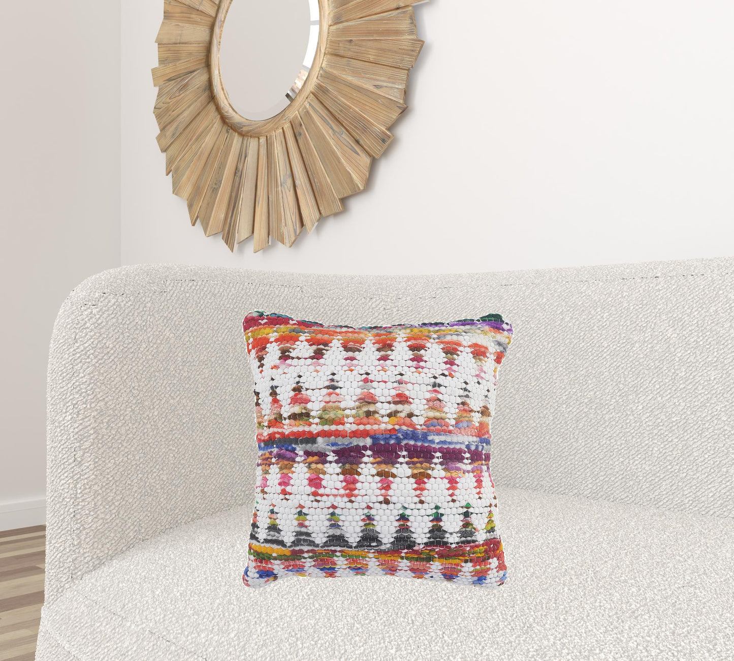 14" X 36" White Red Blue Orange And Green 100% Cotton Geometric Zippered Pillow