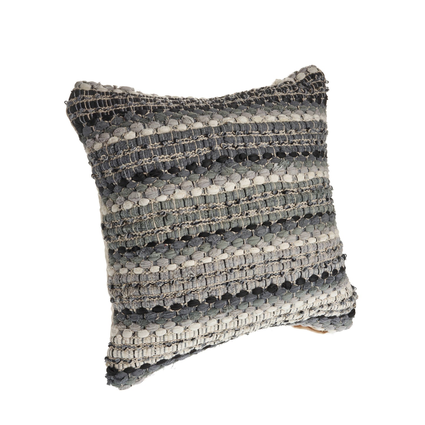 18" X 18" Blue and Green Striped Cotton Zippered Pillow