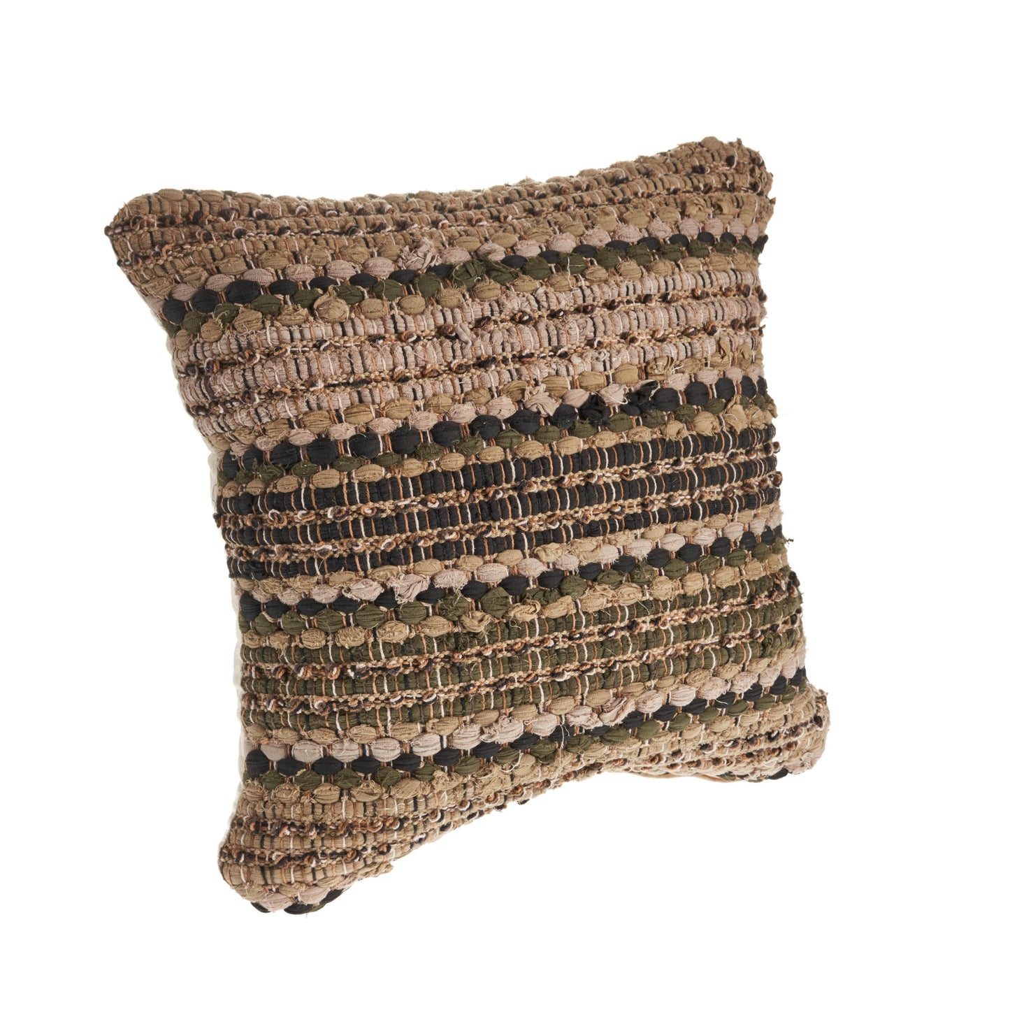 18" X 18" Blue and Green Striped Cotton Zippered Pillow