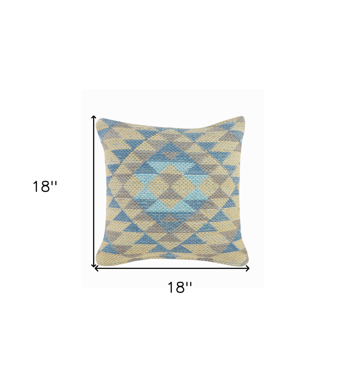 18" X 18" Blue Gray And Beige 100% Cotton Geometric Zippered Pillow