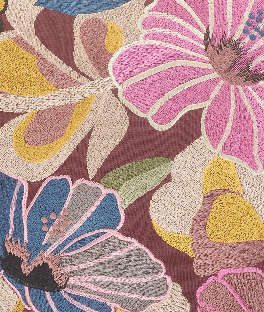 20" X 20" Red Pink Yellow And Blue 100% Cotton Floral Zippered Pillow