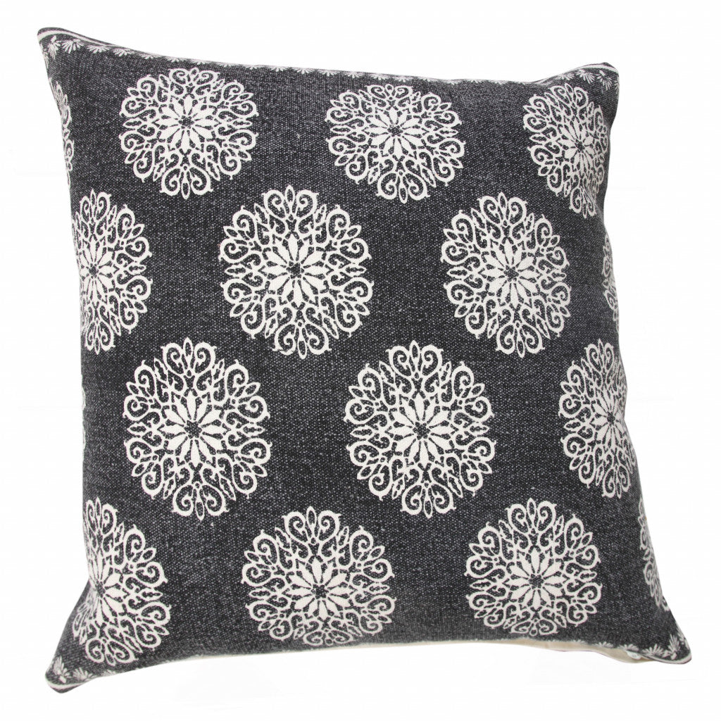 20" X 20" Lagoon Blue And White 100% Cotton Floral Zippered Pillow