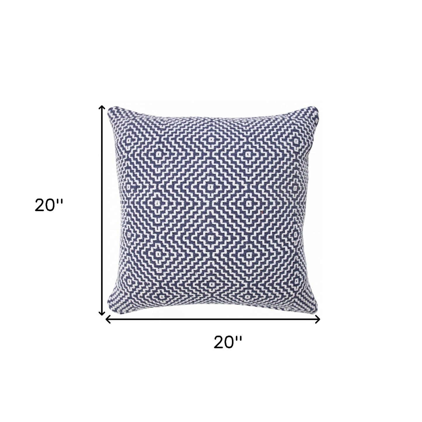 14" X 36" Blue And White 100% Cotton Geometric Zippered Pillow