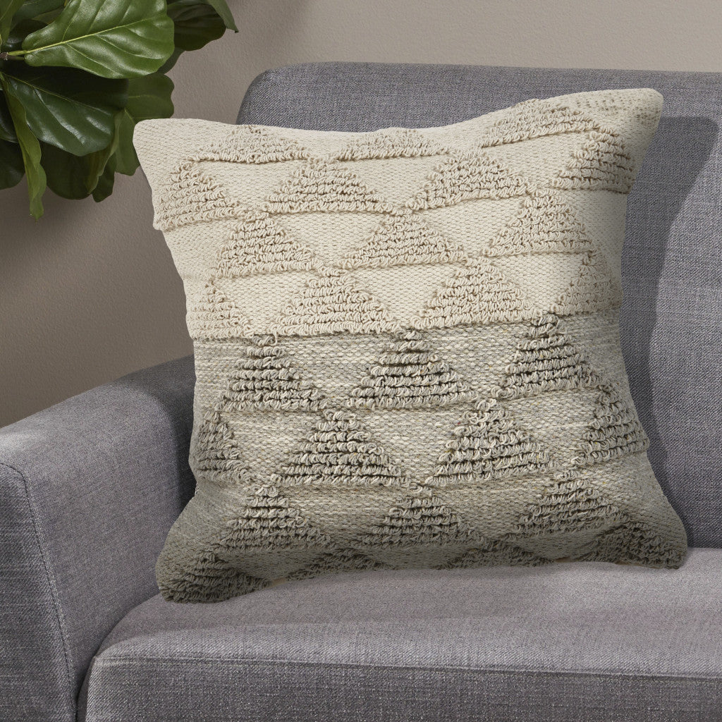 14" X 36" Heathered Gray And Off-White 100% Cotton Geometric Zippered Pillow