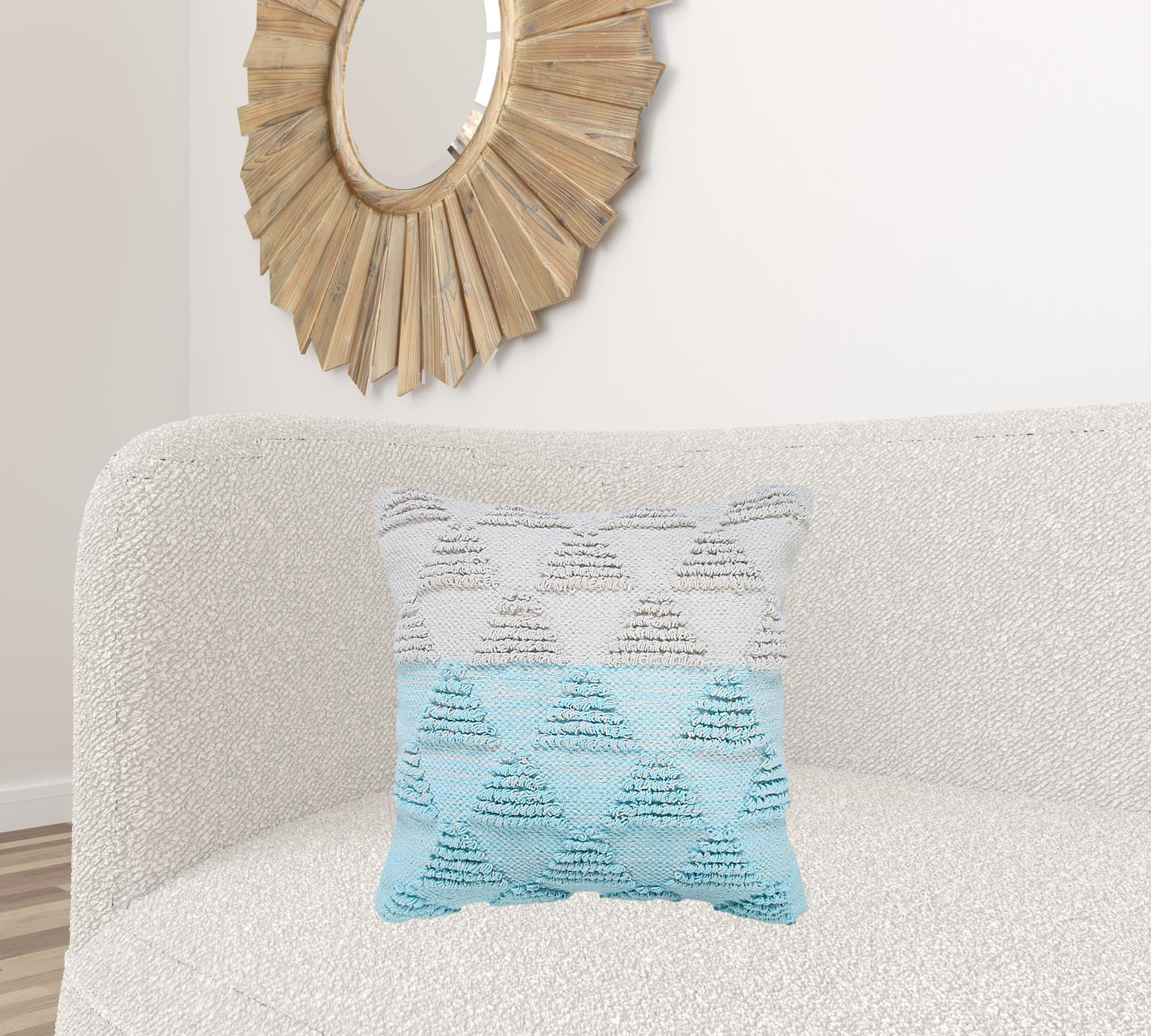14" X 36" Heathered Gray And Off-White 100% Cotton Geometric Zippered Pillow