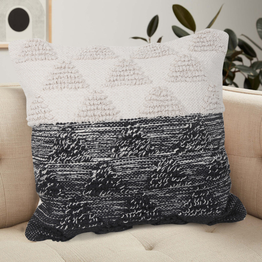 14" X 36" Heathered Gray And Off-White 100% Cotton Geometric Zippered Pillow