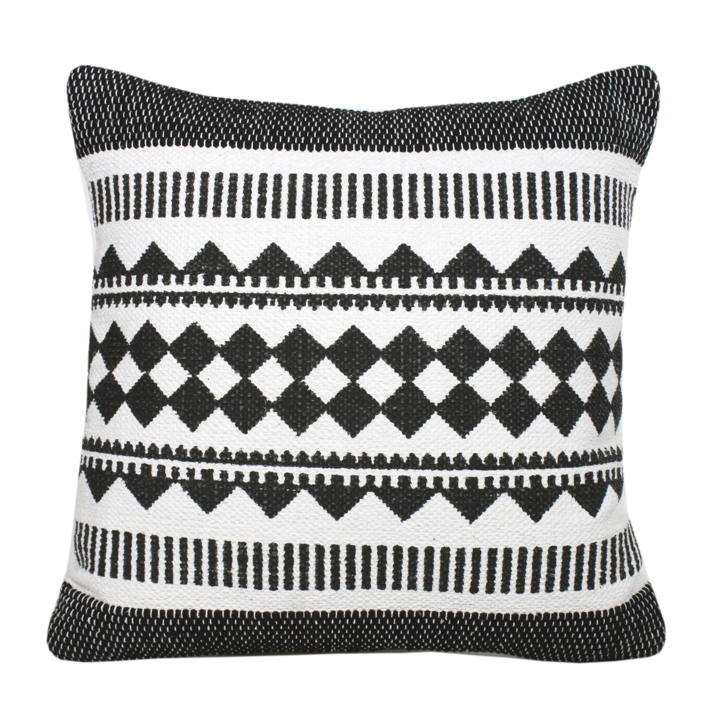 20" X 20" Black And White 100% Cotton Geometric Zippered Pillow