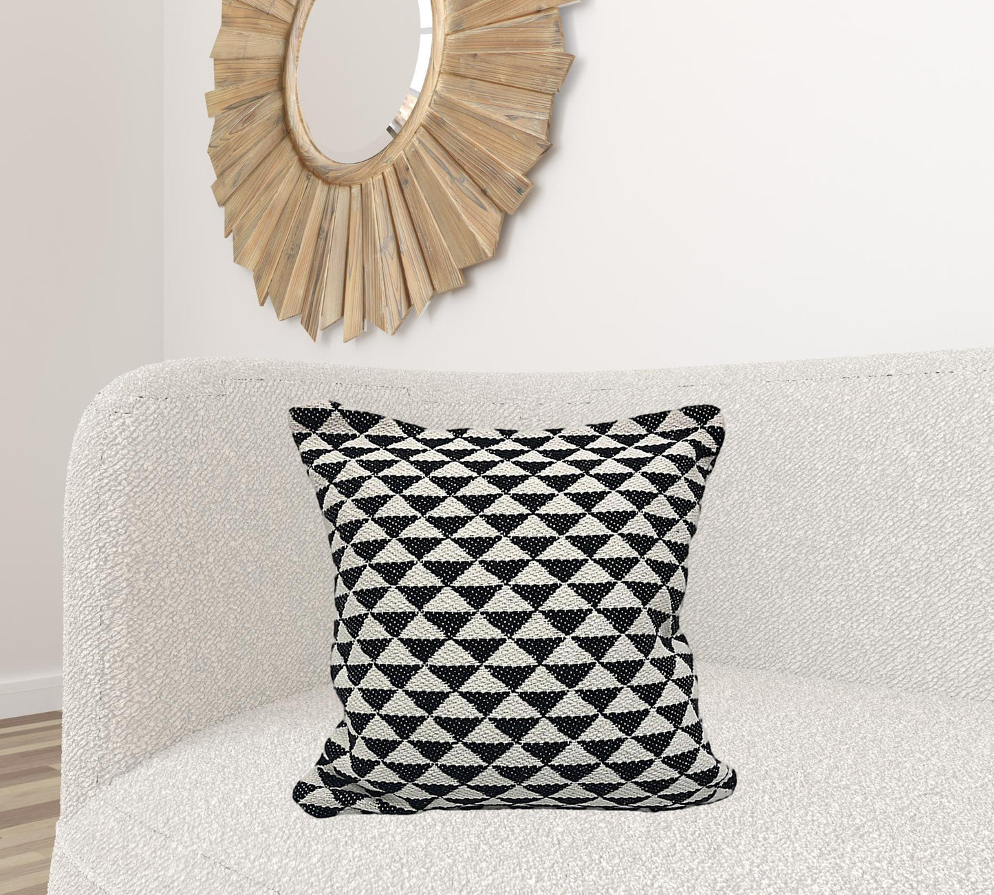 22" X 22" Black And White 100% Cotton Geometric Zippered Pillow