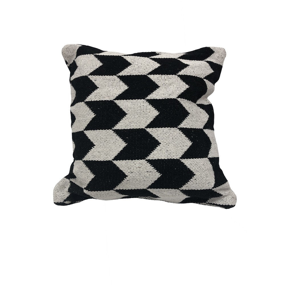 24" X 24" Black and White Geometric Cotton Zippered Pillow
