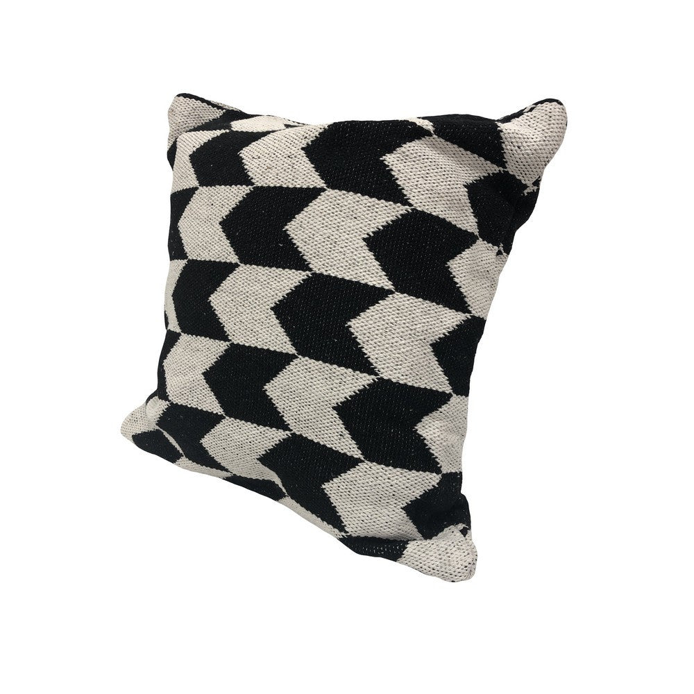 24" X 24" Black and White Geometric Cotton Zippered Pillow