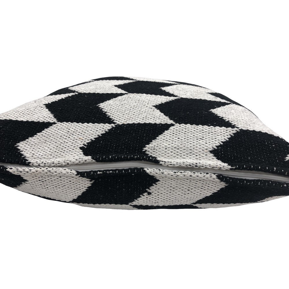 24" X 24" Black and White Geometric Cotton Zippered Pillow