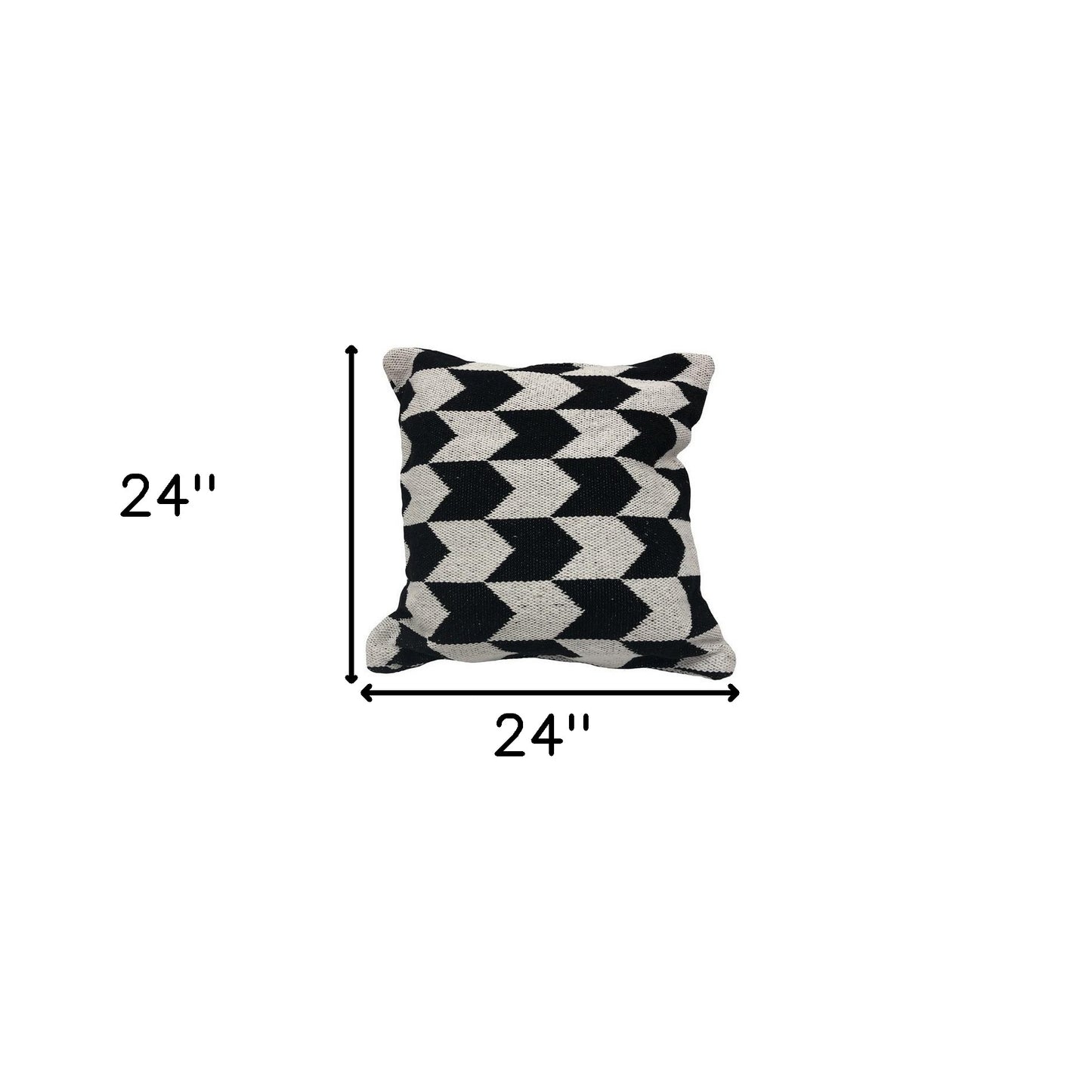 24" X 24" Black and White Geometric Cotton Zippered Pillow