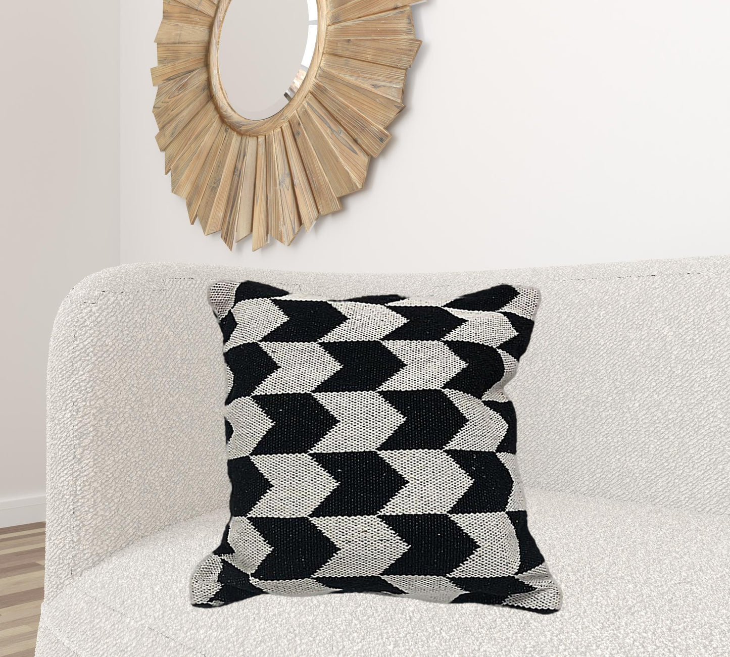 24" X 24" Black and White Geometric Cotton Zippered Pillow