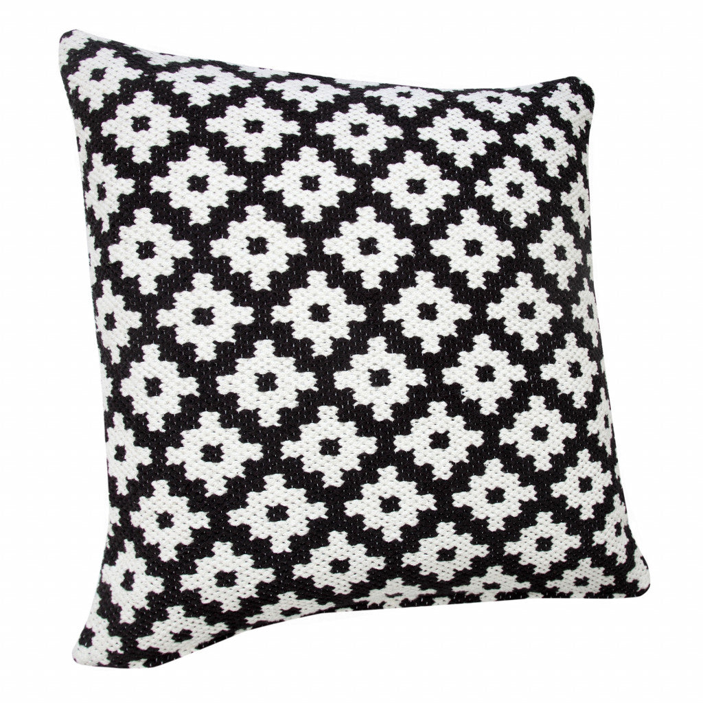 20" X 20" Orange And White 100% Cotton Geometric Zippered Pillow