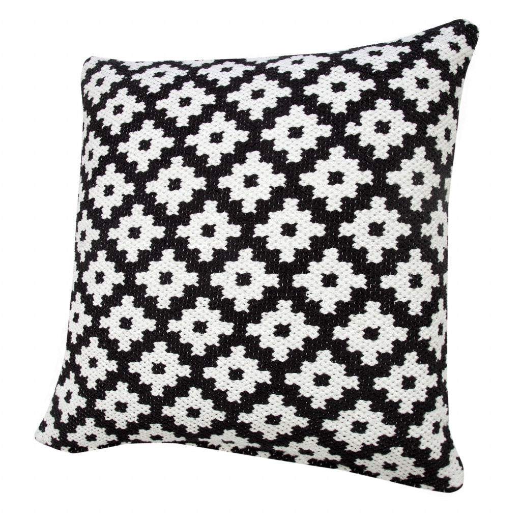20" X 20" Orange And White 100% Cotton Geometric Zippered Pillow