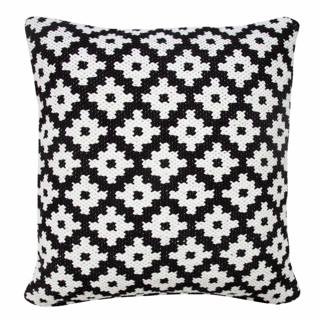 20" X 20" Orange And White 100% Cotton Geometric Zippered Pillow