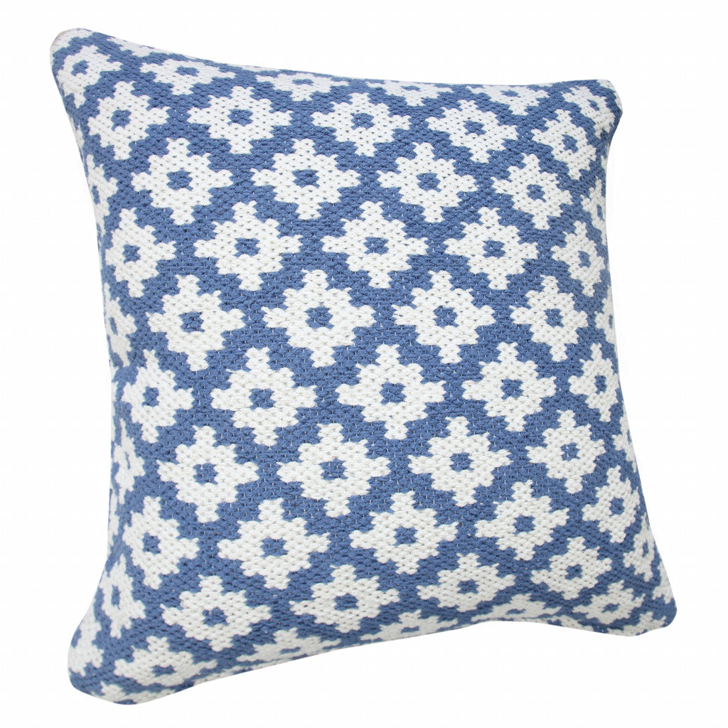 20" X 20" Orange And White 100% Cotton Geometric Zippered Pillow