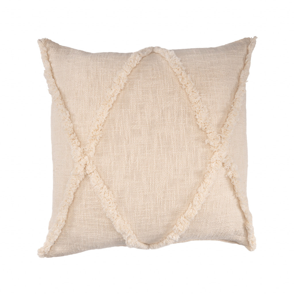 18" X 18" Beige And Natural 100% Cotton Diamond Zippered Pillow