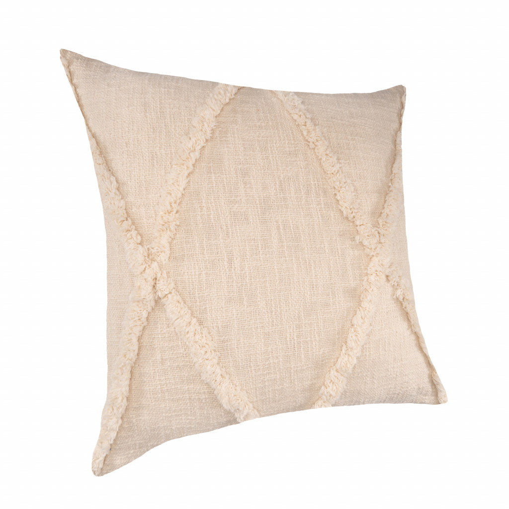 18" X 18" Beige And Natural 100% Cotton Diamond Zippered Pillow