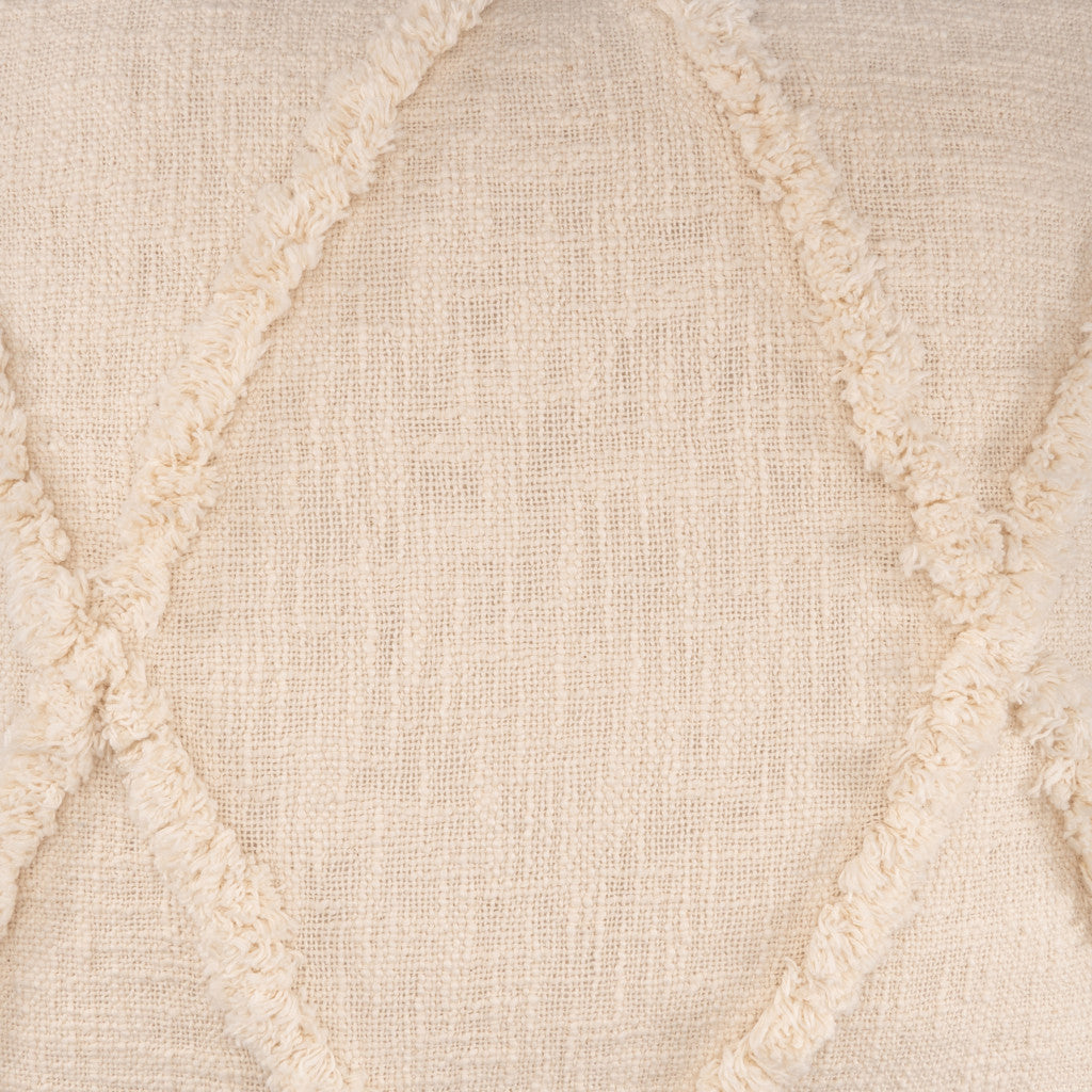 18" X 18" Beige And Natural 100% Cotton Diamond Zippered Pillow