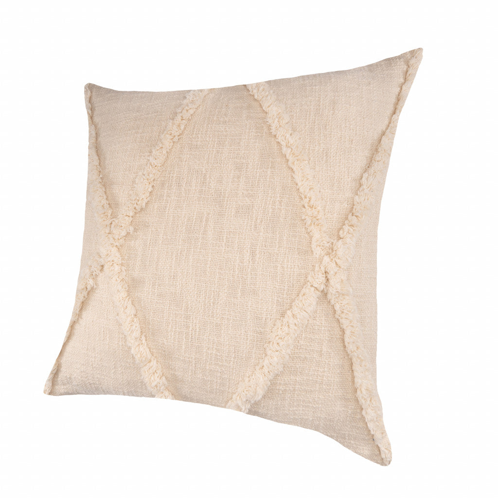 18" X 18" Beige And Natural 100% Cotton Diamond Zippered Pillow