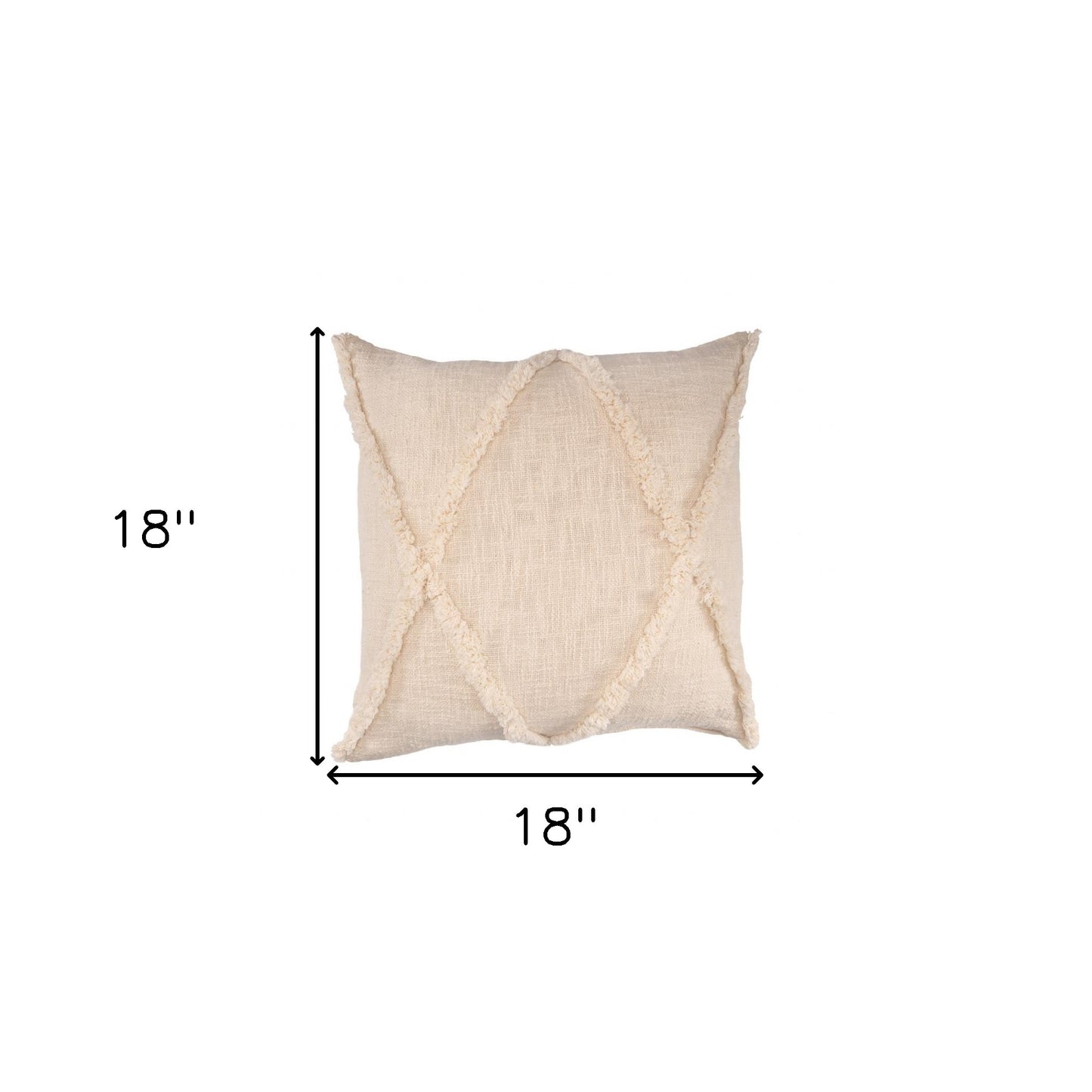 18" X 18" Beige And Natural 100% Cotton Diamond Zippered Pillow