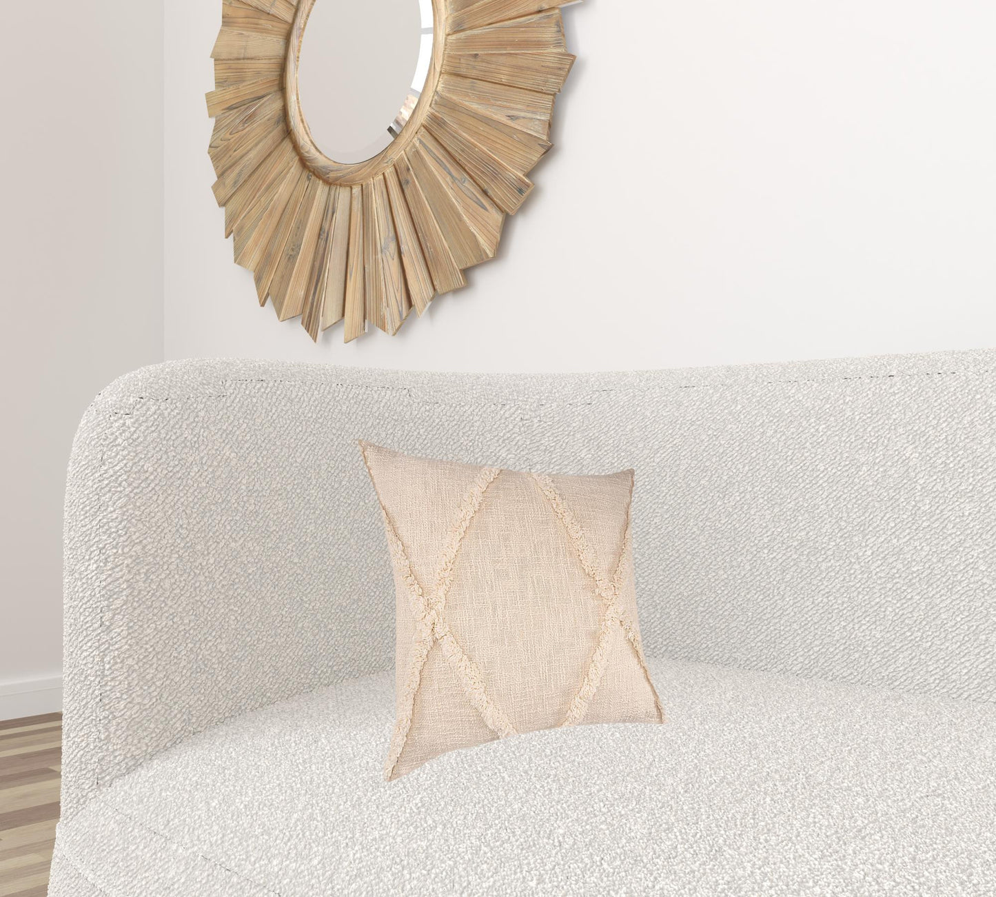 18" X 18" Beige And Natural 100% Cotton Diamond Zippered Pillow