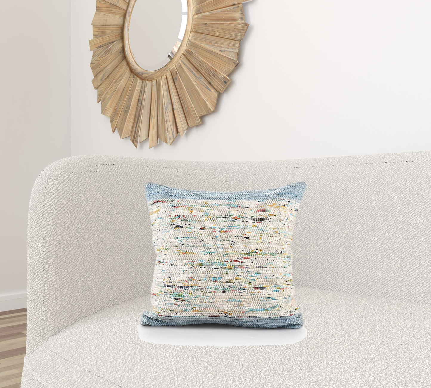 20" X 20" Blue And Off-White 100% Cotton Abstract Zippered Pillow