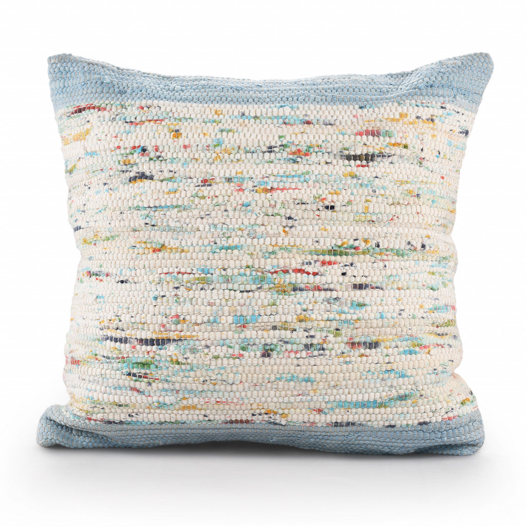 20" X 20" Blue And Off-White 100% Cotton Abstract Zippered Pillow