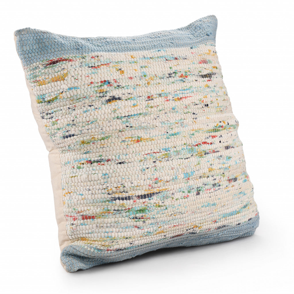 20" X 20" Blue And Off-White 100% Cotton Abstract Zippered Pillow