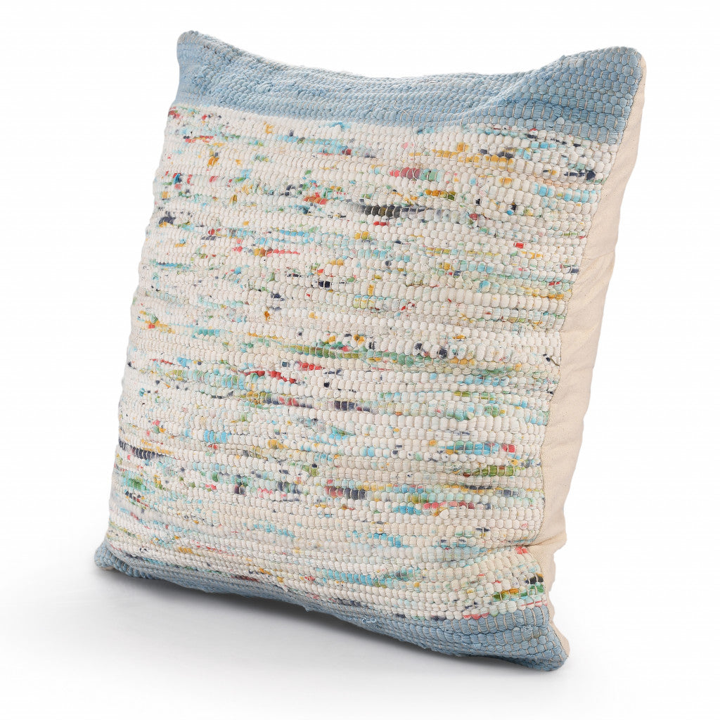 20" X 20" Blue And Off-White 100% Cotton Abstract Zippered Pillow