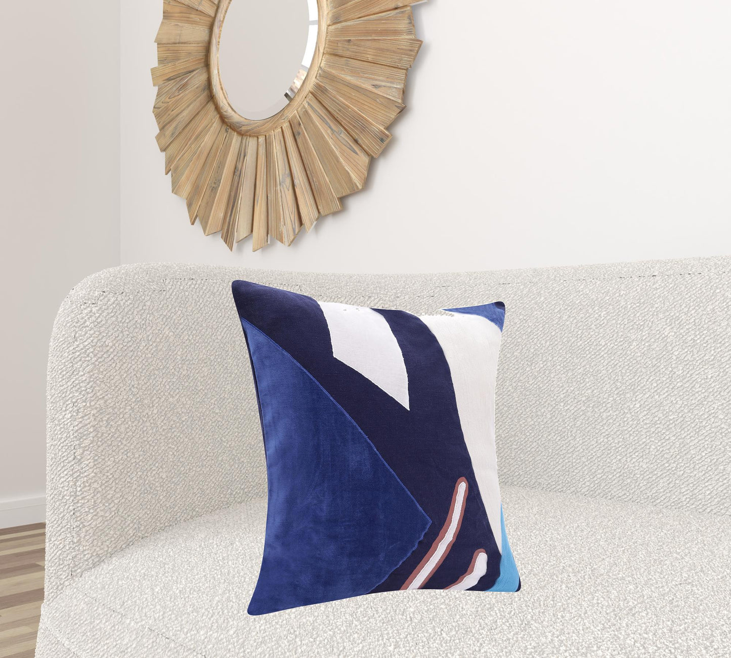 20" X 20" Cobalt Blue And Navy 100% Cotton Abstract Zippered Pillow