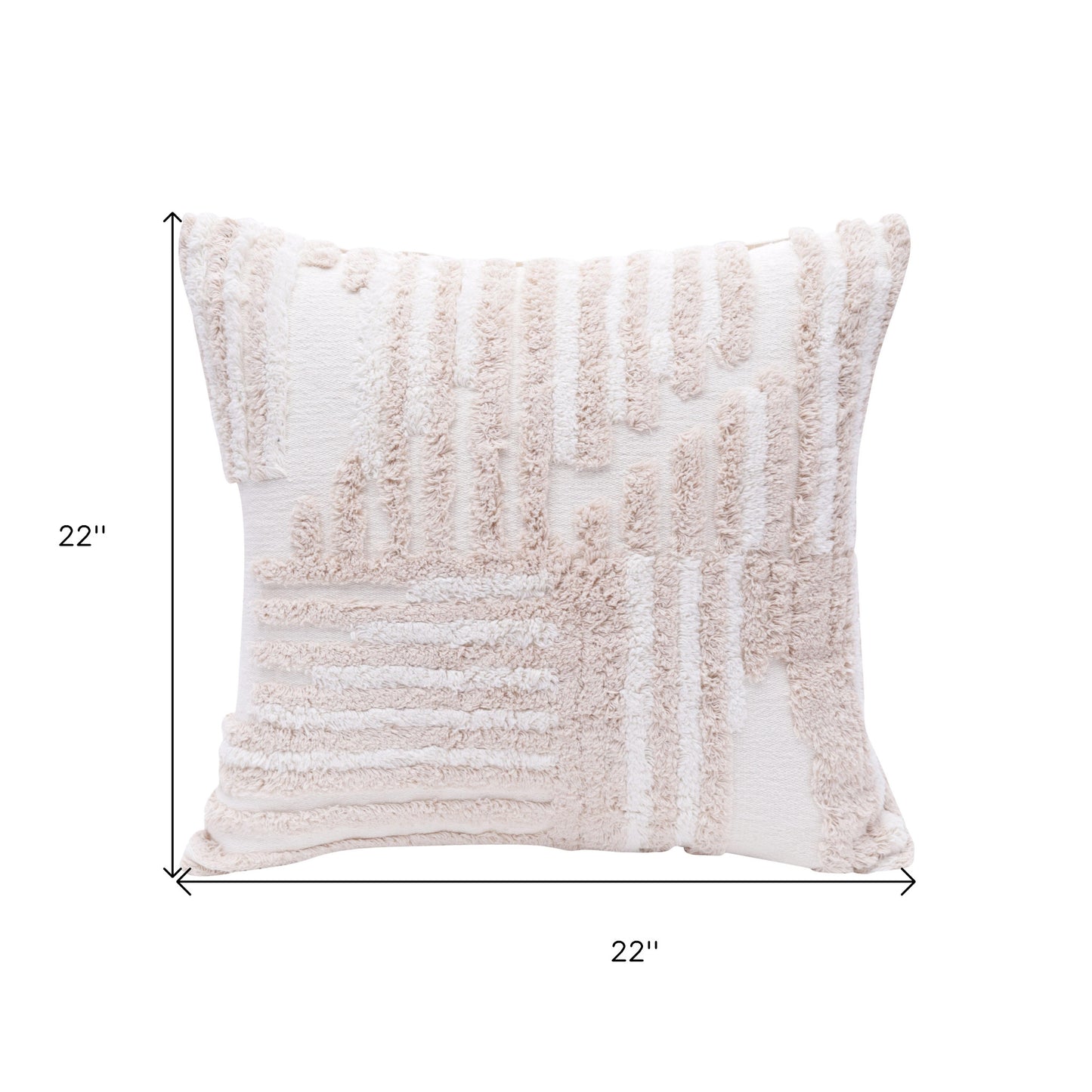 22" X 22" Cream And White 100% Cotton Striped Zippered Pillow