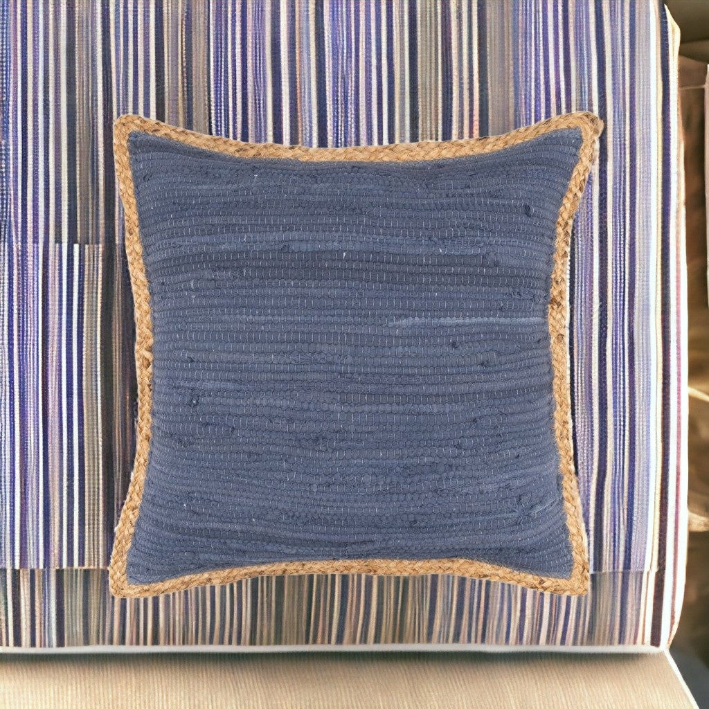 20" X 20" Turquoise Blue And Tan 100% Cotton Zippered Pillow