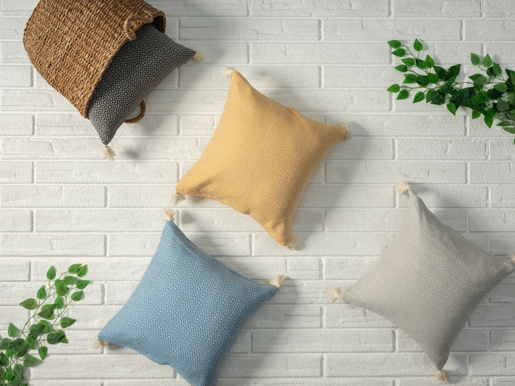 18" X 18" Light Blue 100% Cotton Geometric Zippered Pillow