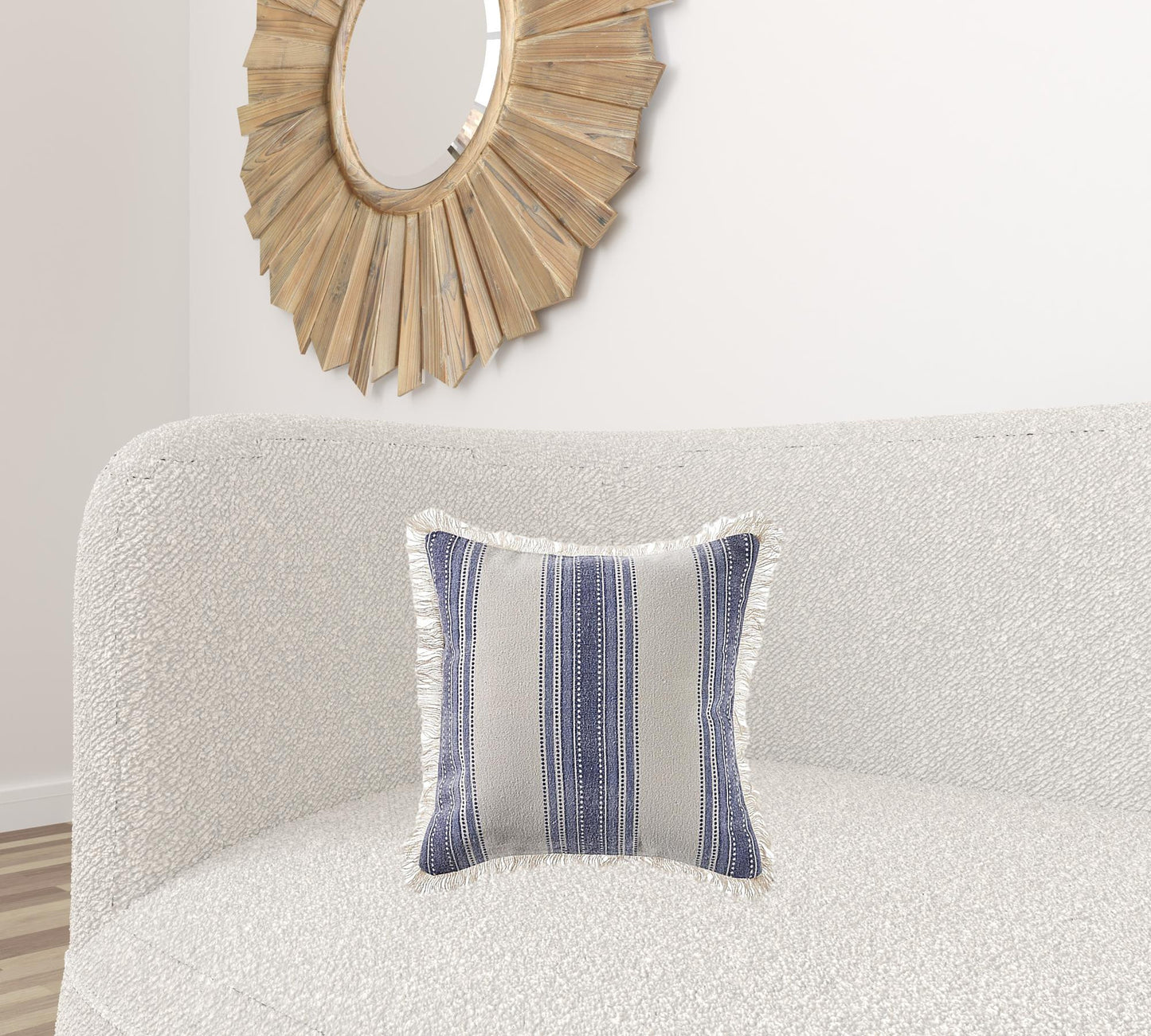 18" X 18" Navy Blue And Ivory 100% Cotton Coastal Zippered Pillow