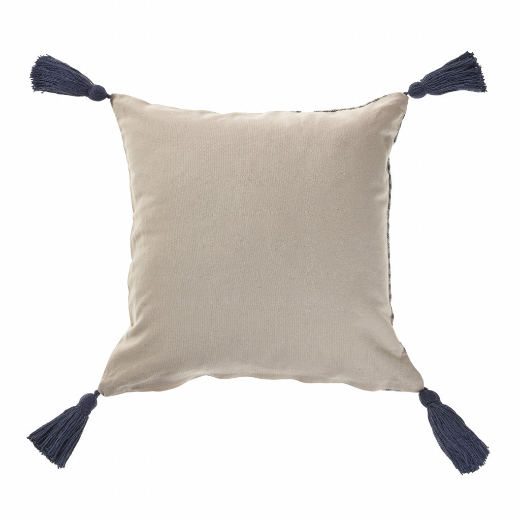18" X 18" Blue And Cream 100% Cotton Coastal Zippered Pillow