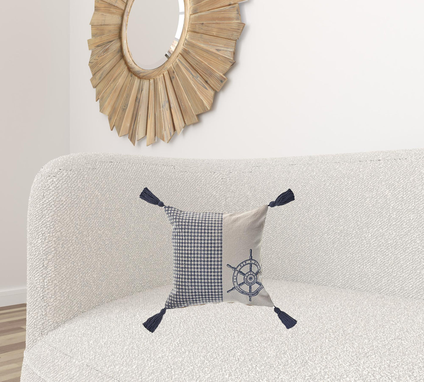 18" X 18" Blue And Cream 100% Cotton Coastal Zippered Pillow