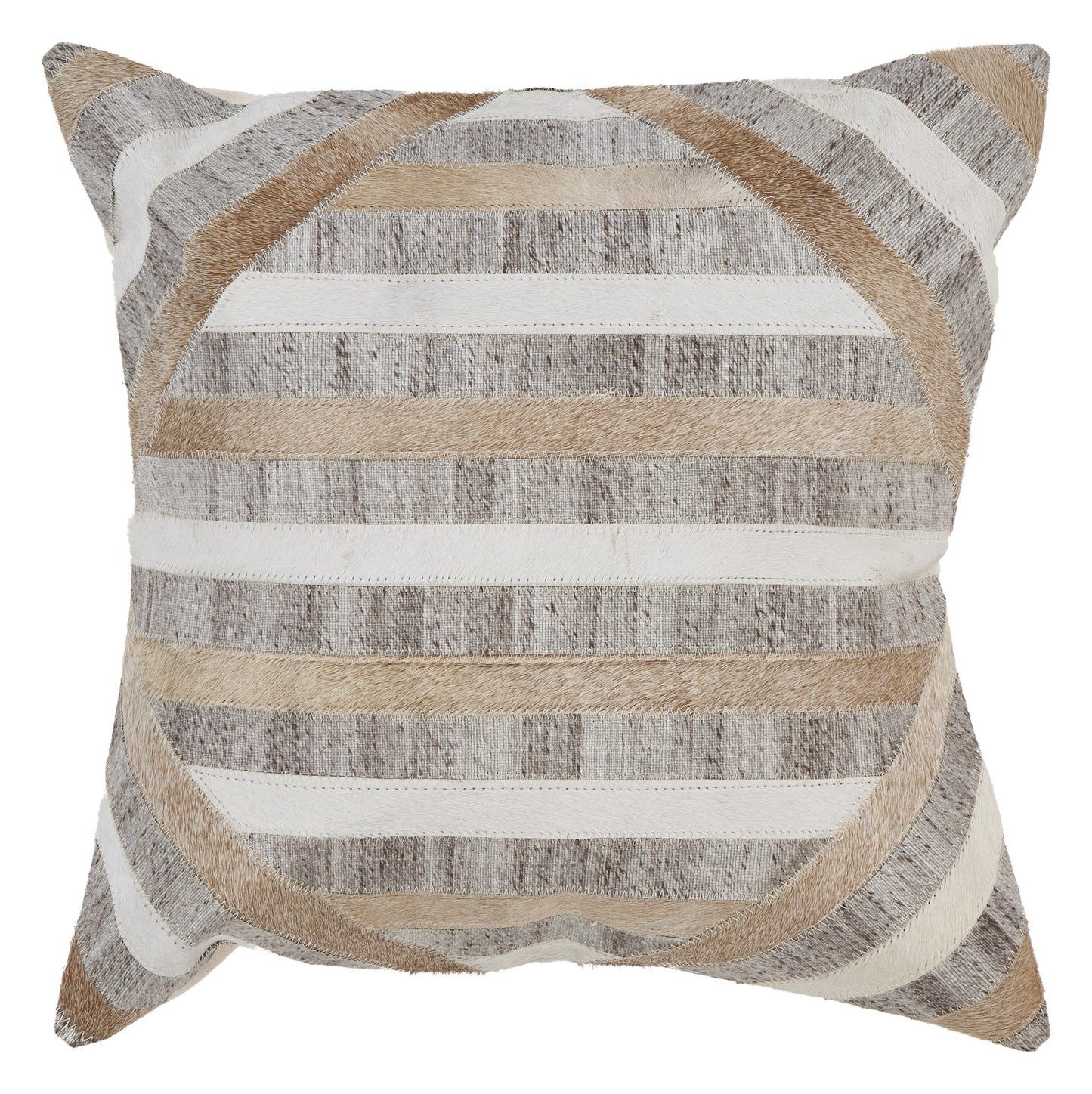 20" X 20" Beige and Brown Striped Faux Leather Zippered Pillow