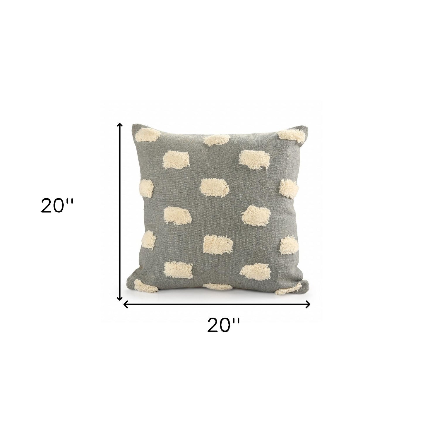 20" X 20" Gray 100% Cotton Zippered Pillow