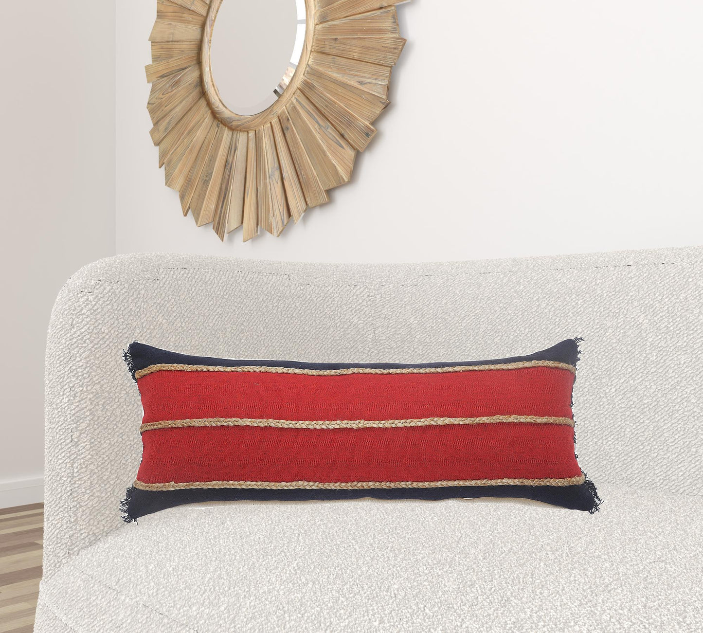 24" X 24" Navy Red And Tan 100% Cotton Striped Zippered Pillow