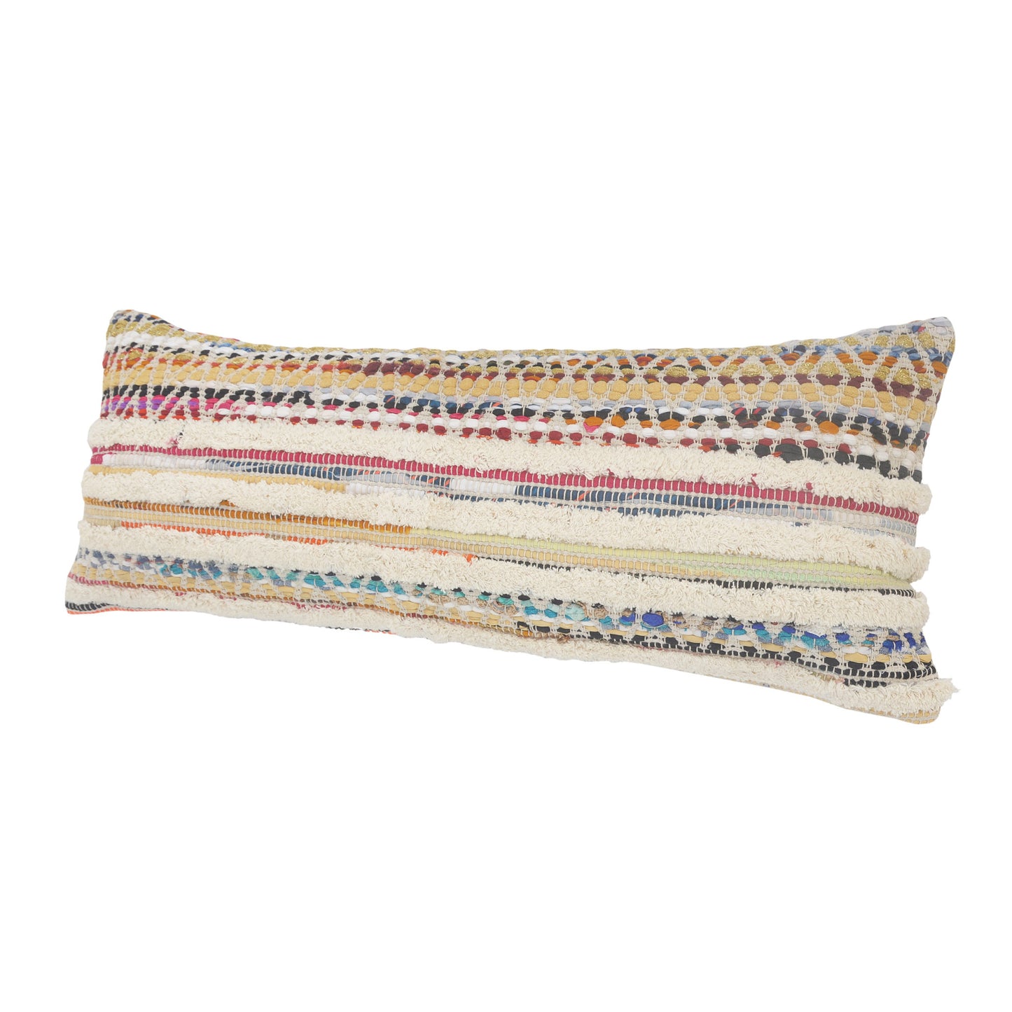 18" X 18" Red Green Blue Yellow Orange And Pink 100% Cotton Striped Zippered Pillow