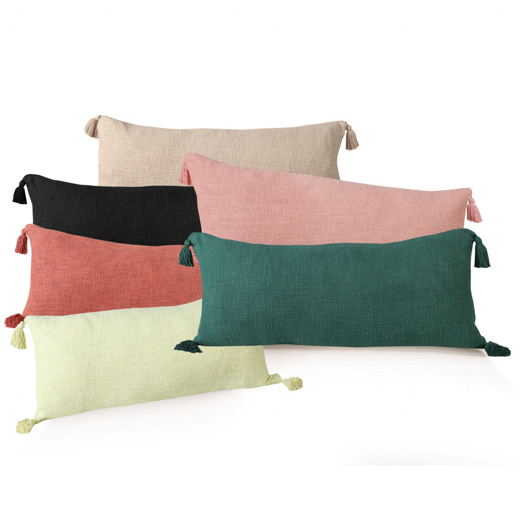 14" X 36" Jet Black 100% Cotton Zippered Pillow