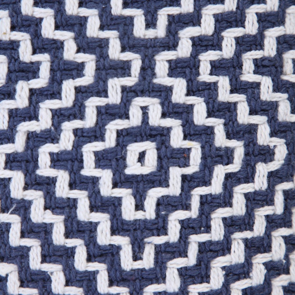 14" X 36" Blue And White 100% Cotton Geometric Zippered Pillow