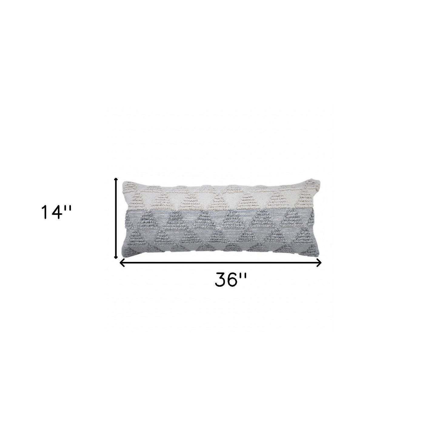 14" X 36" Heathered Gray And Off-White 100% Cotton Geometric Zippered Pillow