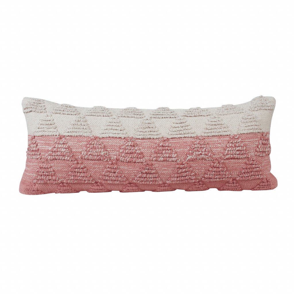 14" X 36" Heathered Gray And Off-White 100% Cotton Geometric Zippered Pillow