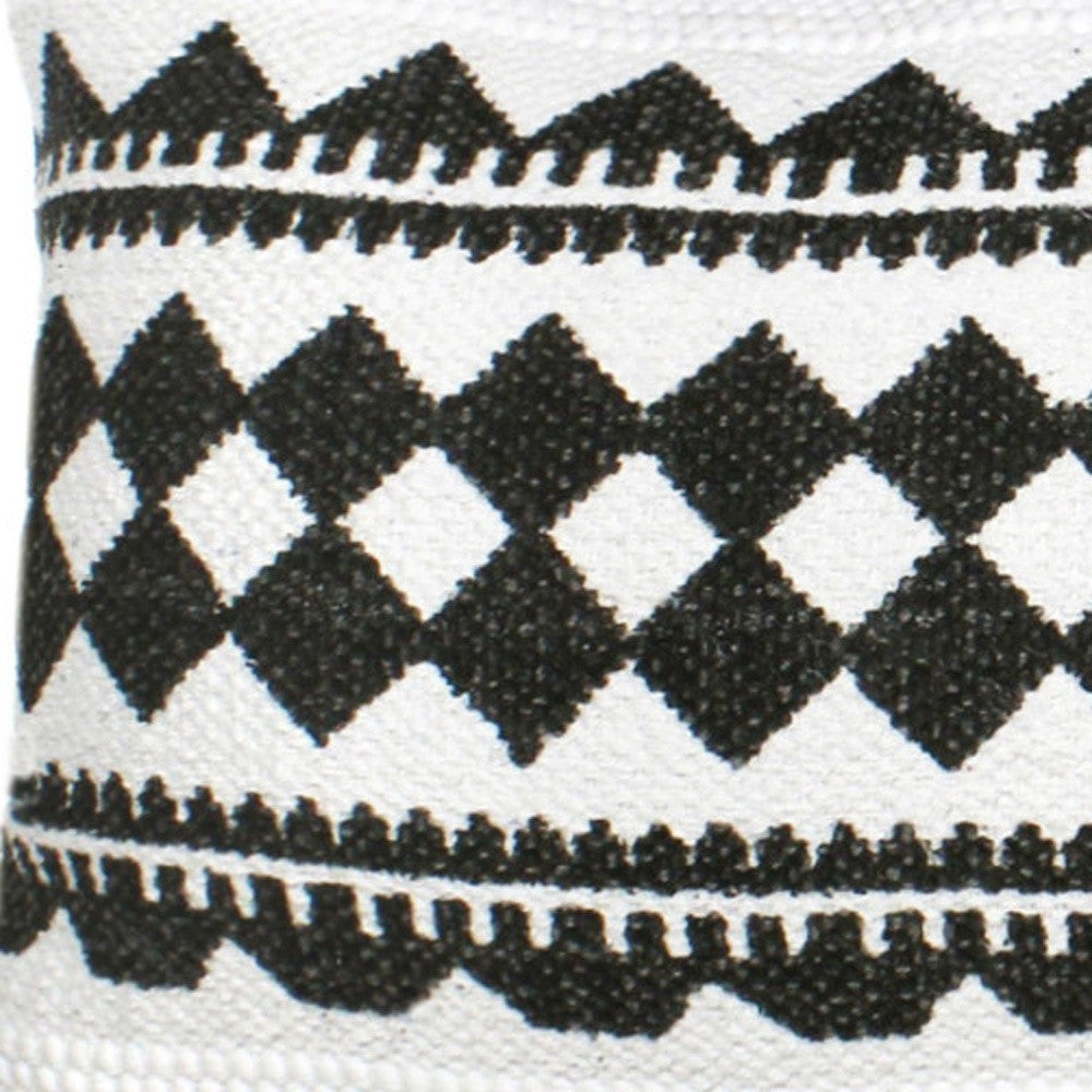 20" X 20" Black And White 100% Cotton Geometric Zippered Pillow