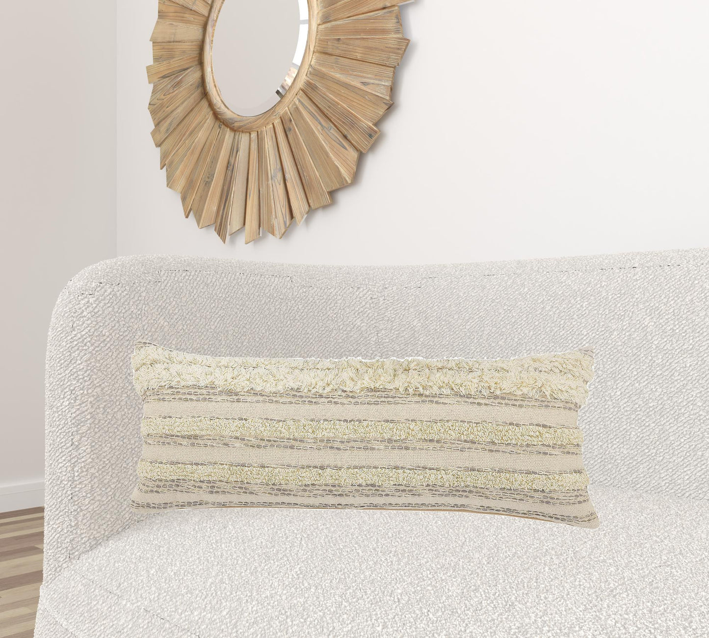 20" X 20" Cream Gray And Gold 100% Cotton Striped Zippered Pillow