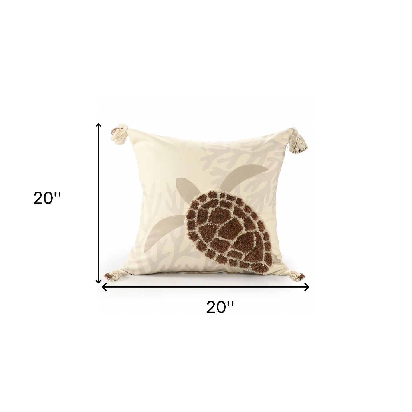 20" X 20" Brown Taupe And Cream Turtle Polyester Animal Print Zippered Pillow